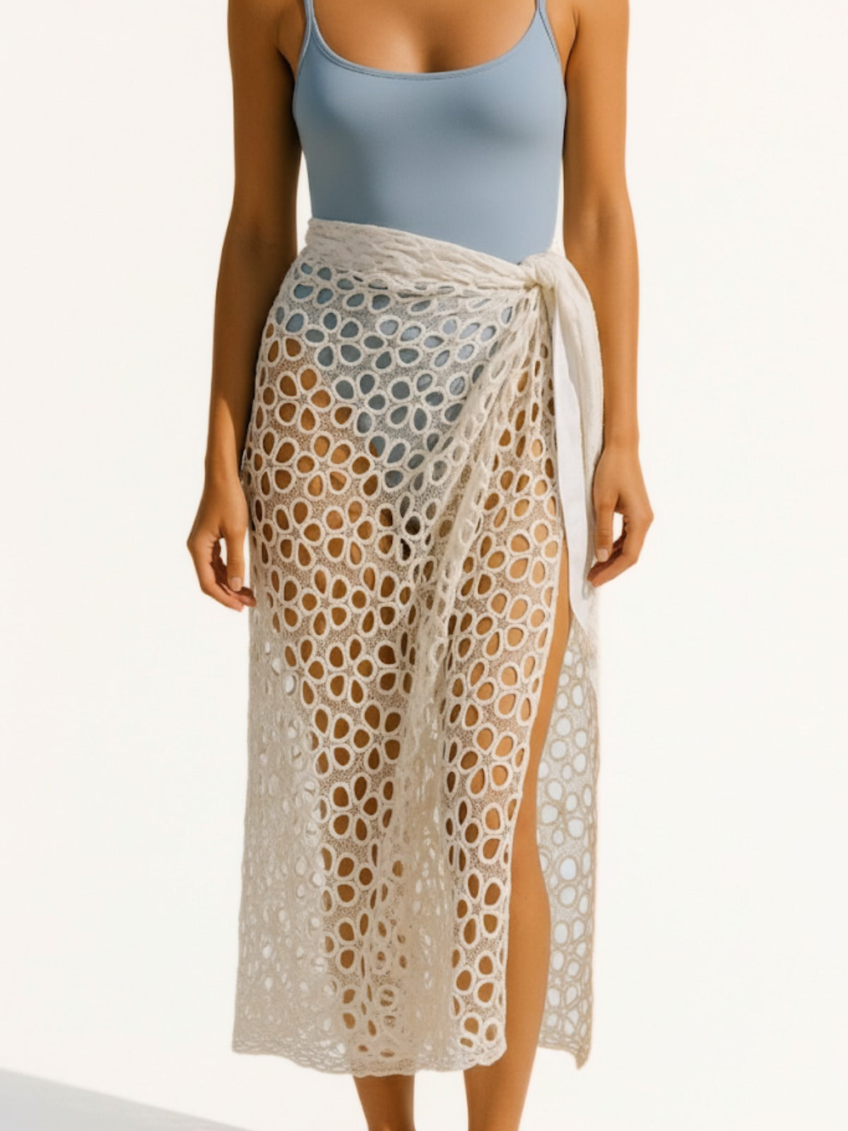 White Crochet Floral Sarong Wrap