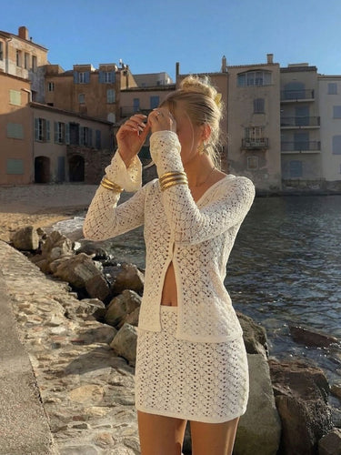 White Crochet Co-ord Skirt Set
