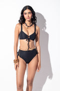 Black Textured Wide Strap Tie Bikini Top