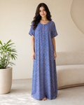 Indigo Dot – Embroidered Button Rayon Nighty