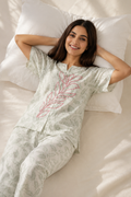 Scarlet Stem Embroidered Night Suit