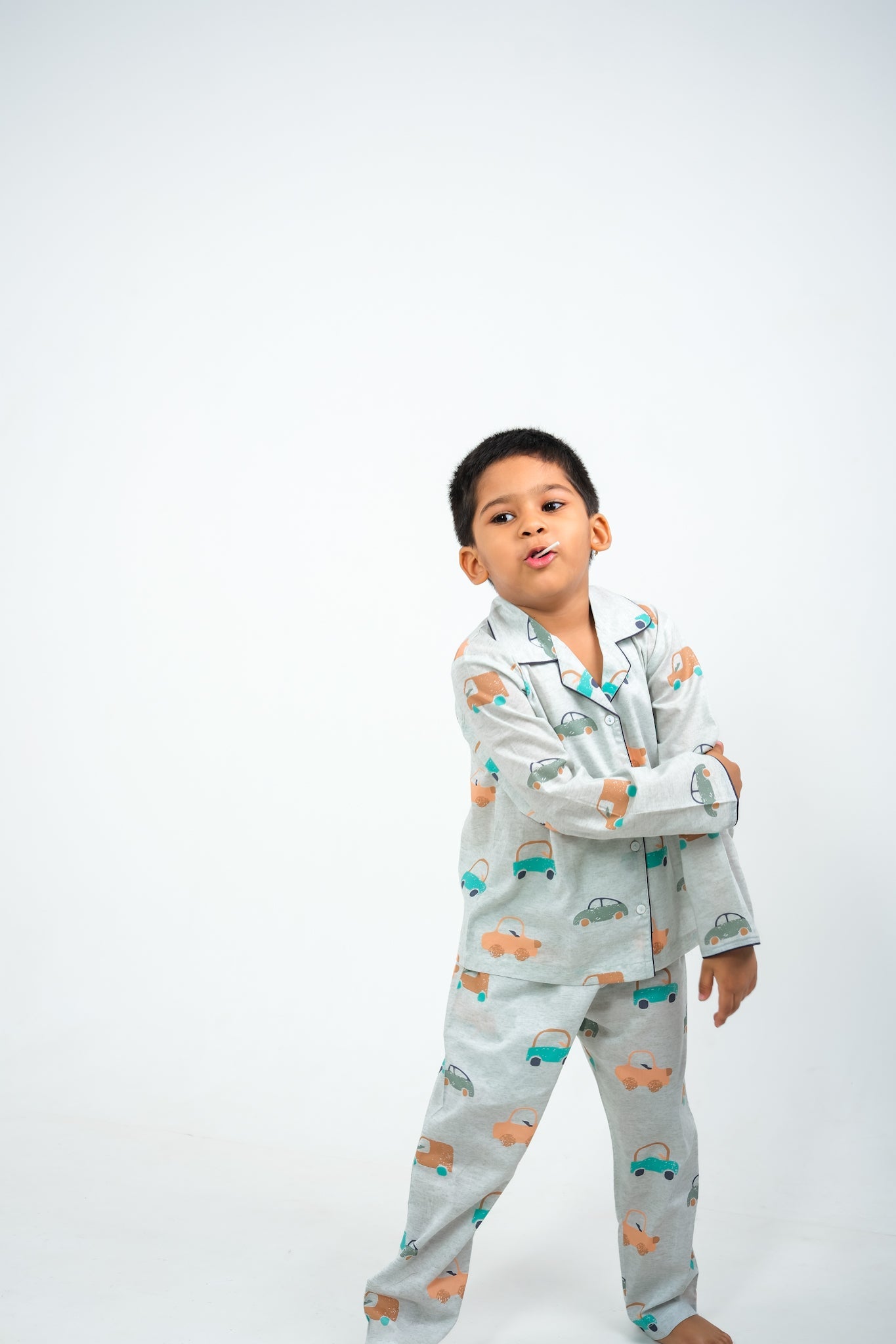 Little Wheels – Hand-Drawn Car Print Night Suit