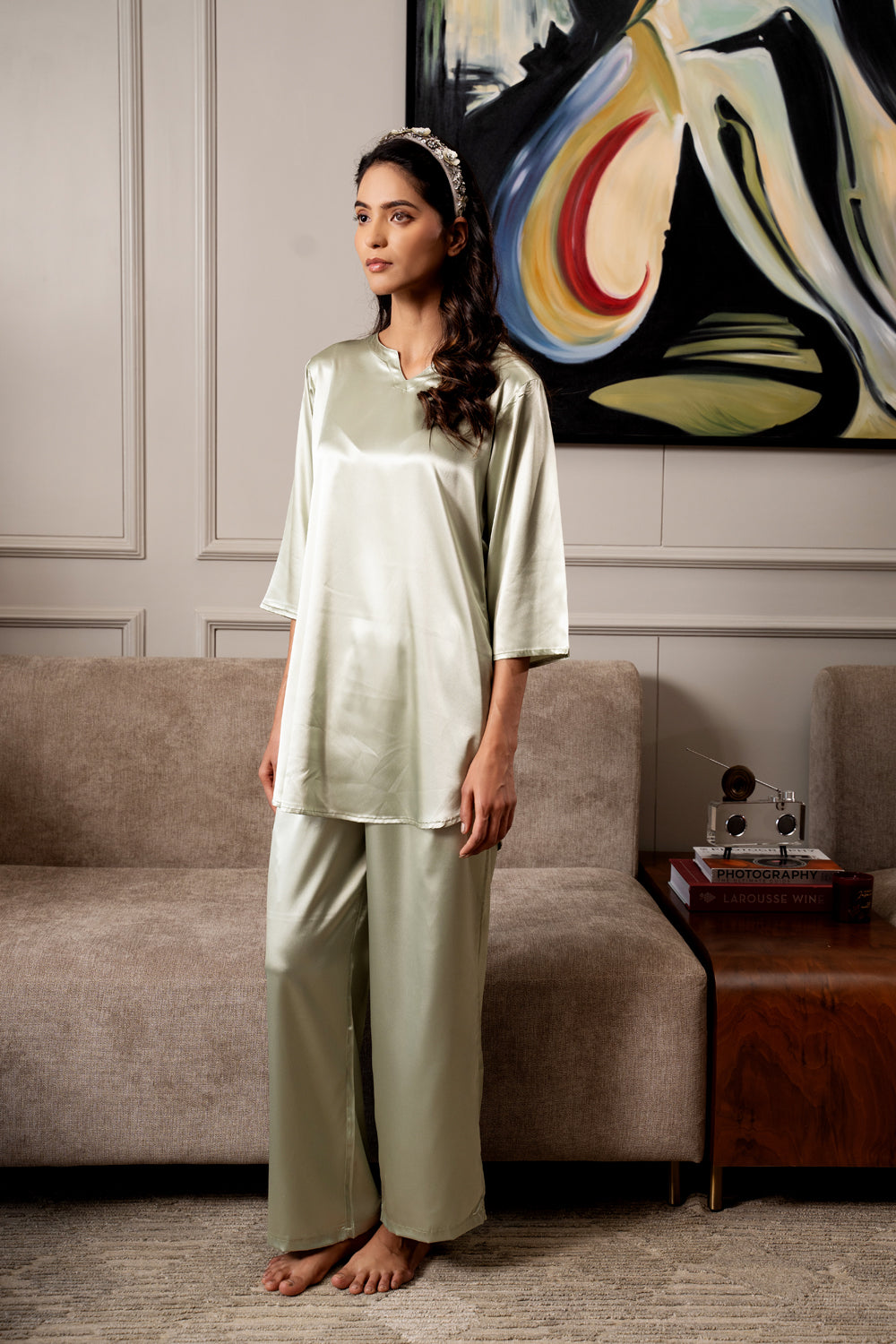 Mint Green Superior Satin Lounger Set