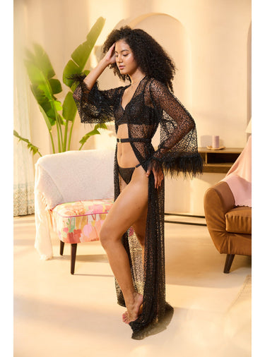 Midnight Glow Embellished Robe & Lingerie Set