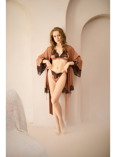Bronze Robe With Bralette Set