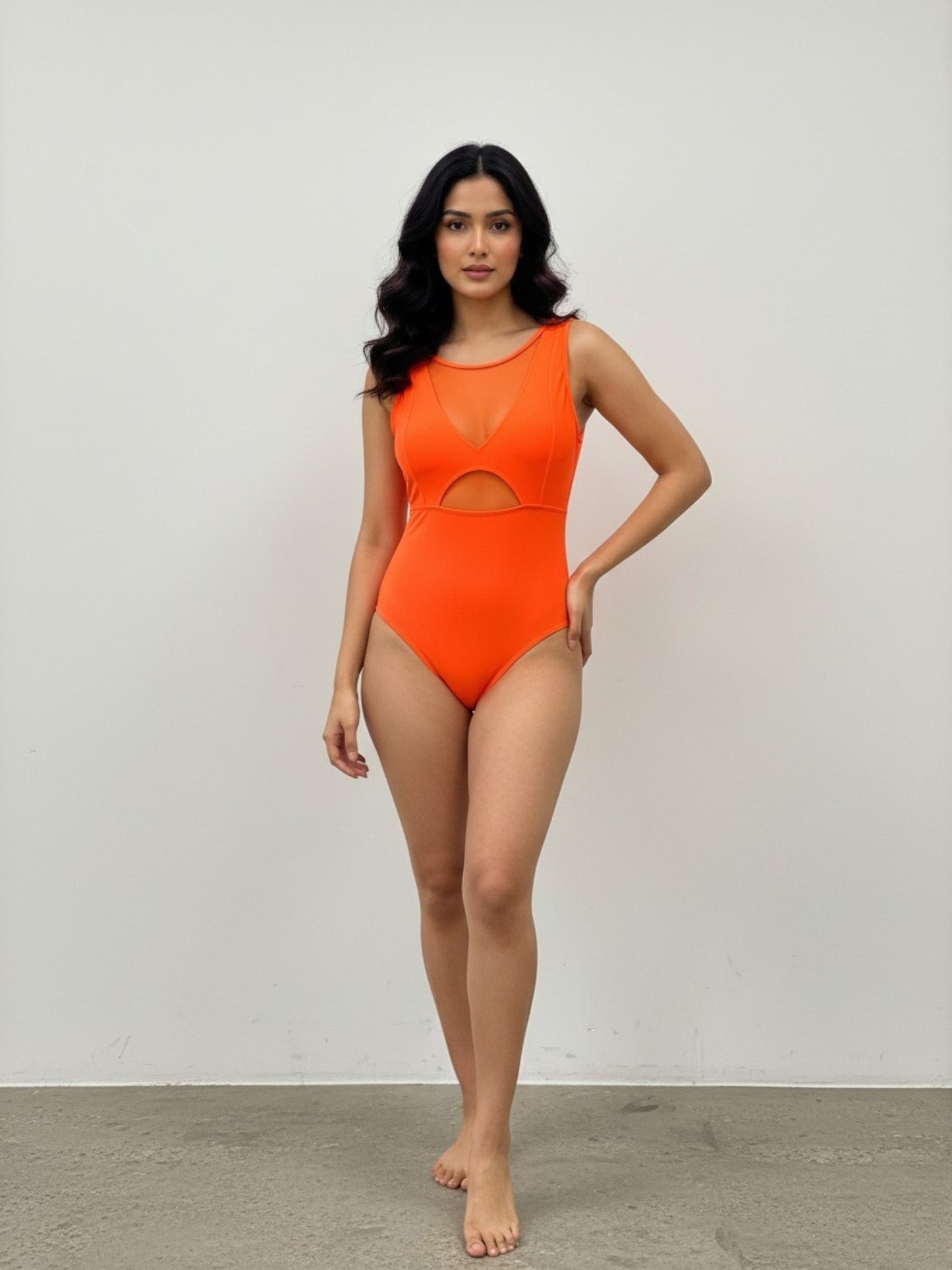 Electric Bright Orange Mesh Swimsuit