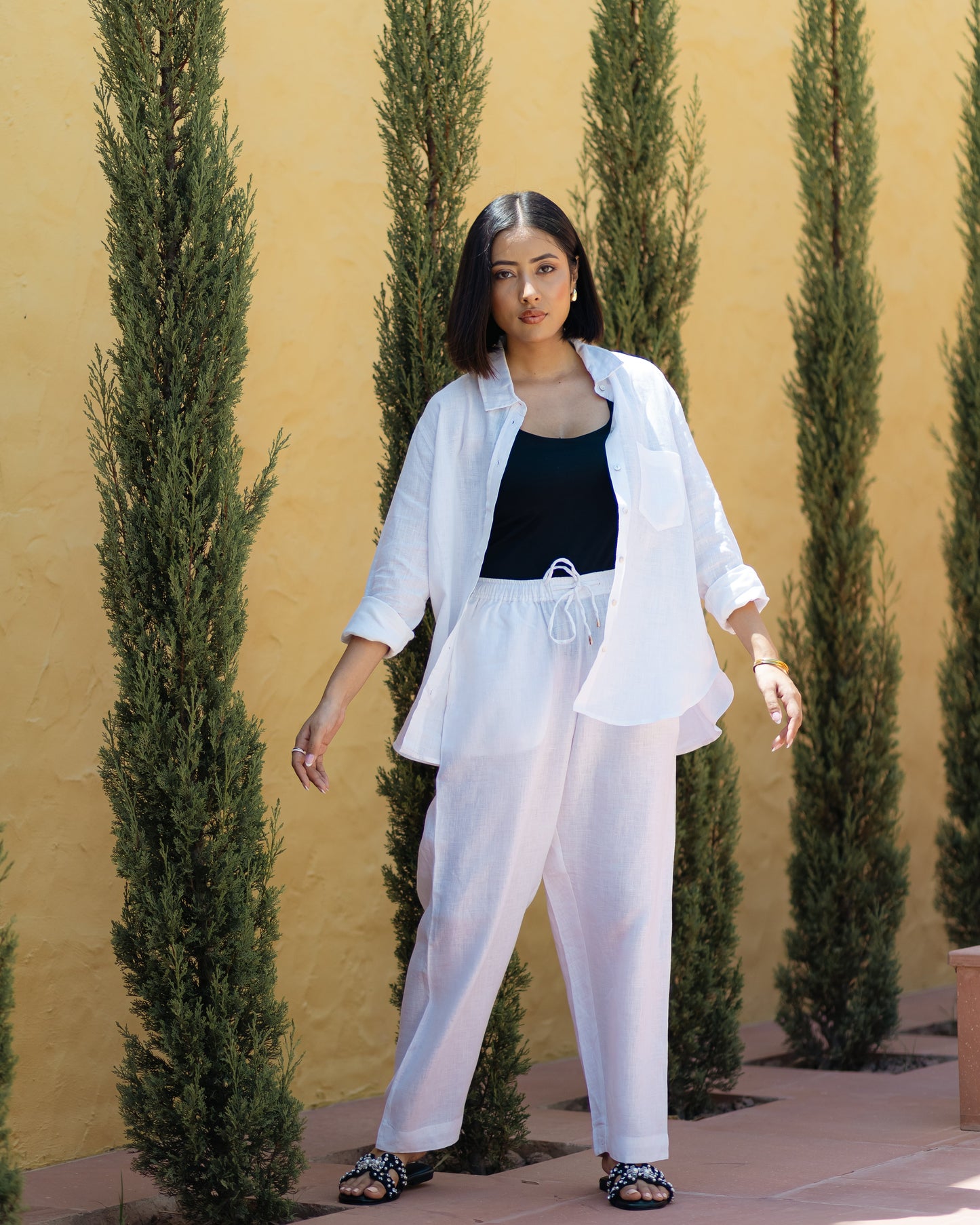 Linen Tapered Pants White