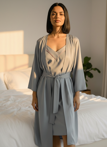 Elegance in Every Thread – Powder Blue Satin 3-Piece Set
