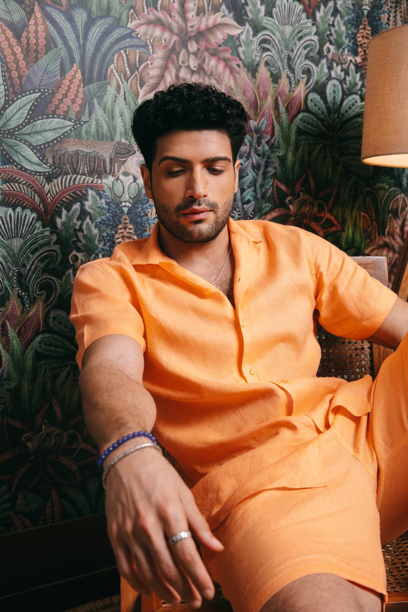 Orange Cuban Collar Shirt