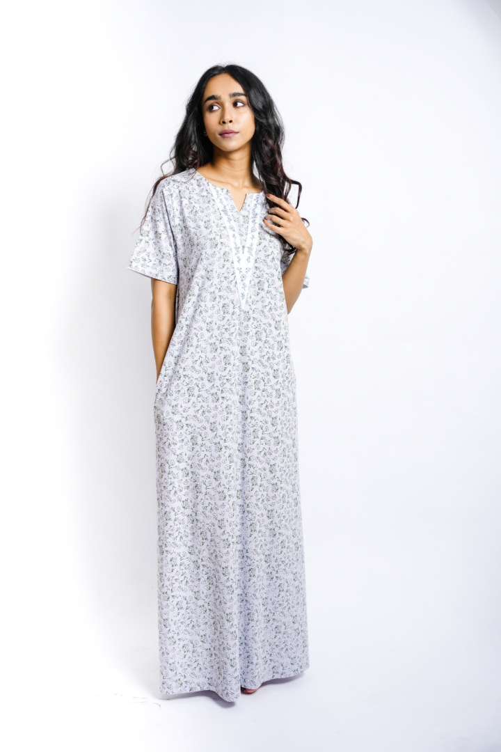 Iris Dew - Embroidered Yoke Hosiery Nighty