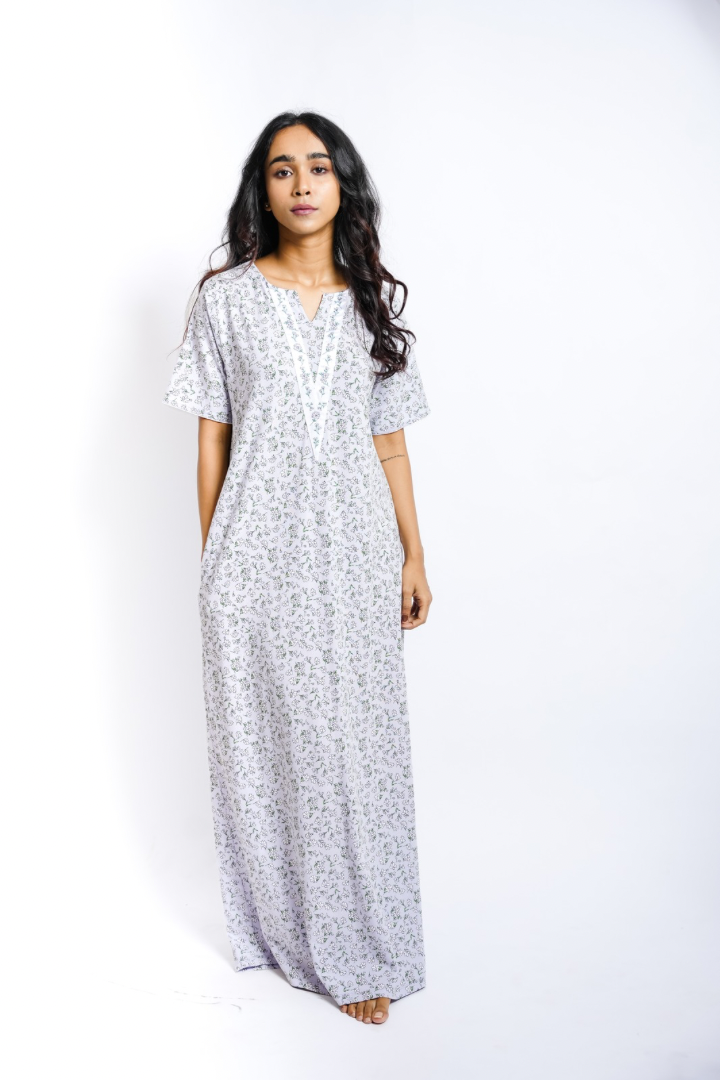 Iris Dew - Embroidered Yoke Hosiery Nighty