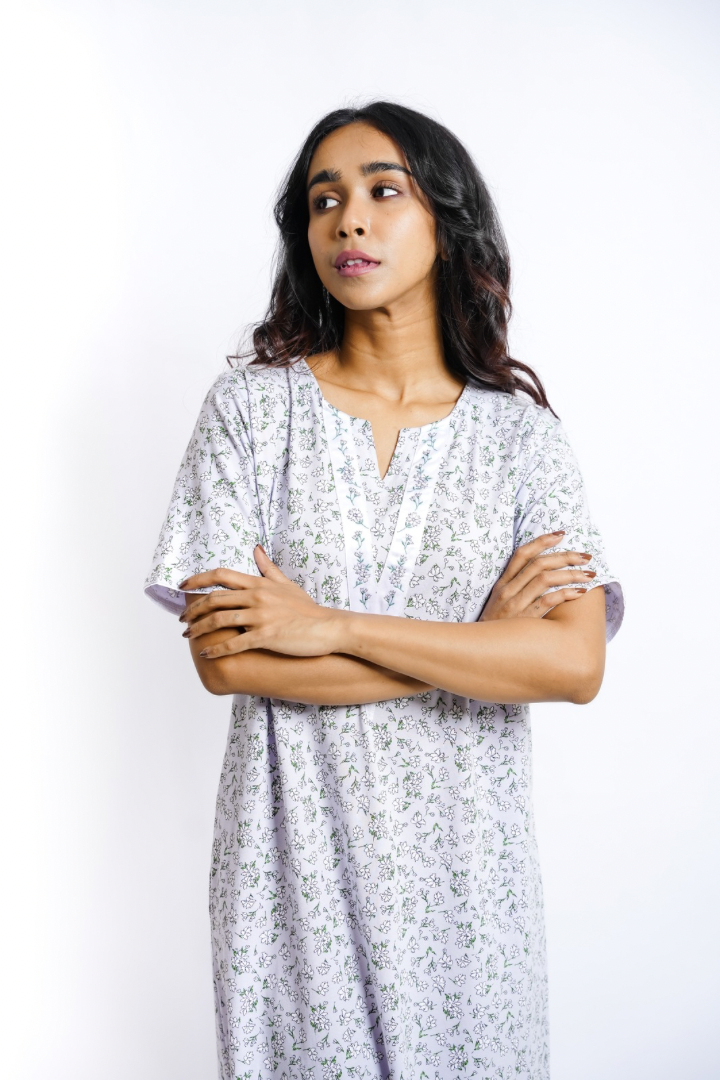 Iris Dew - Embroidered Yoke Hosiery Nighty