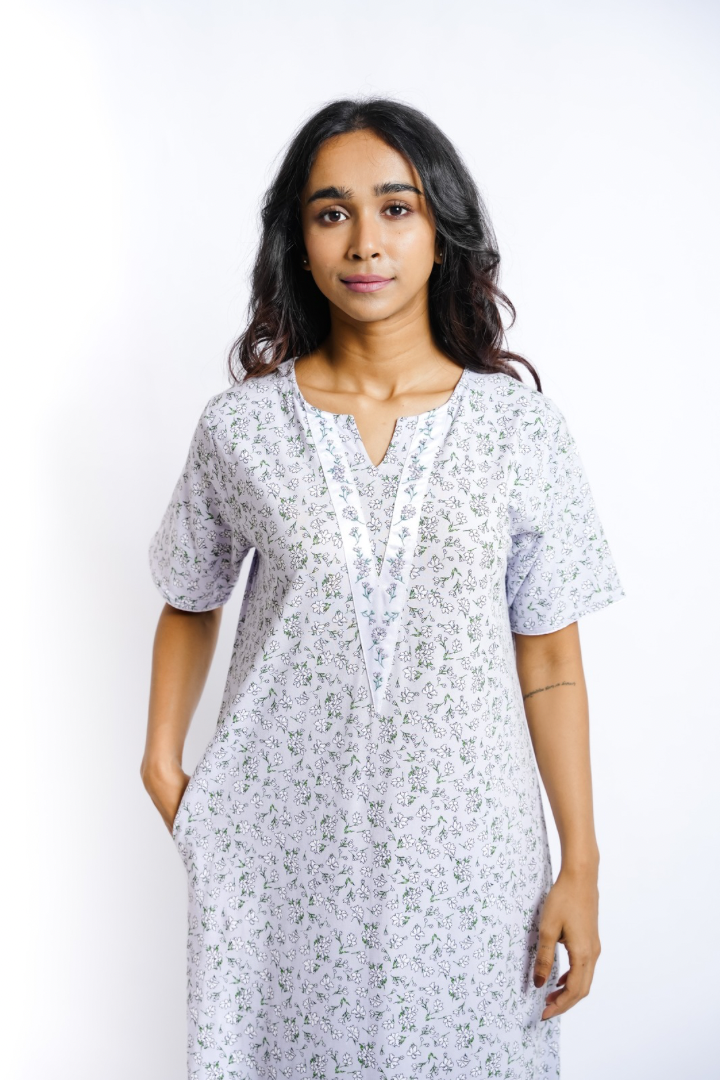 Iris Dew - Embroidered Yoke Hosiery Nighty