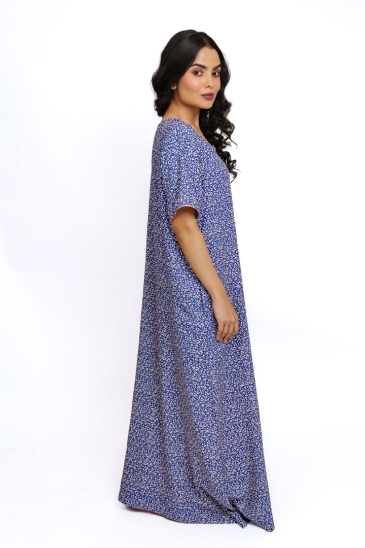 Indigo Dot - Embroidered Button Rayon Nighty