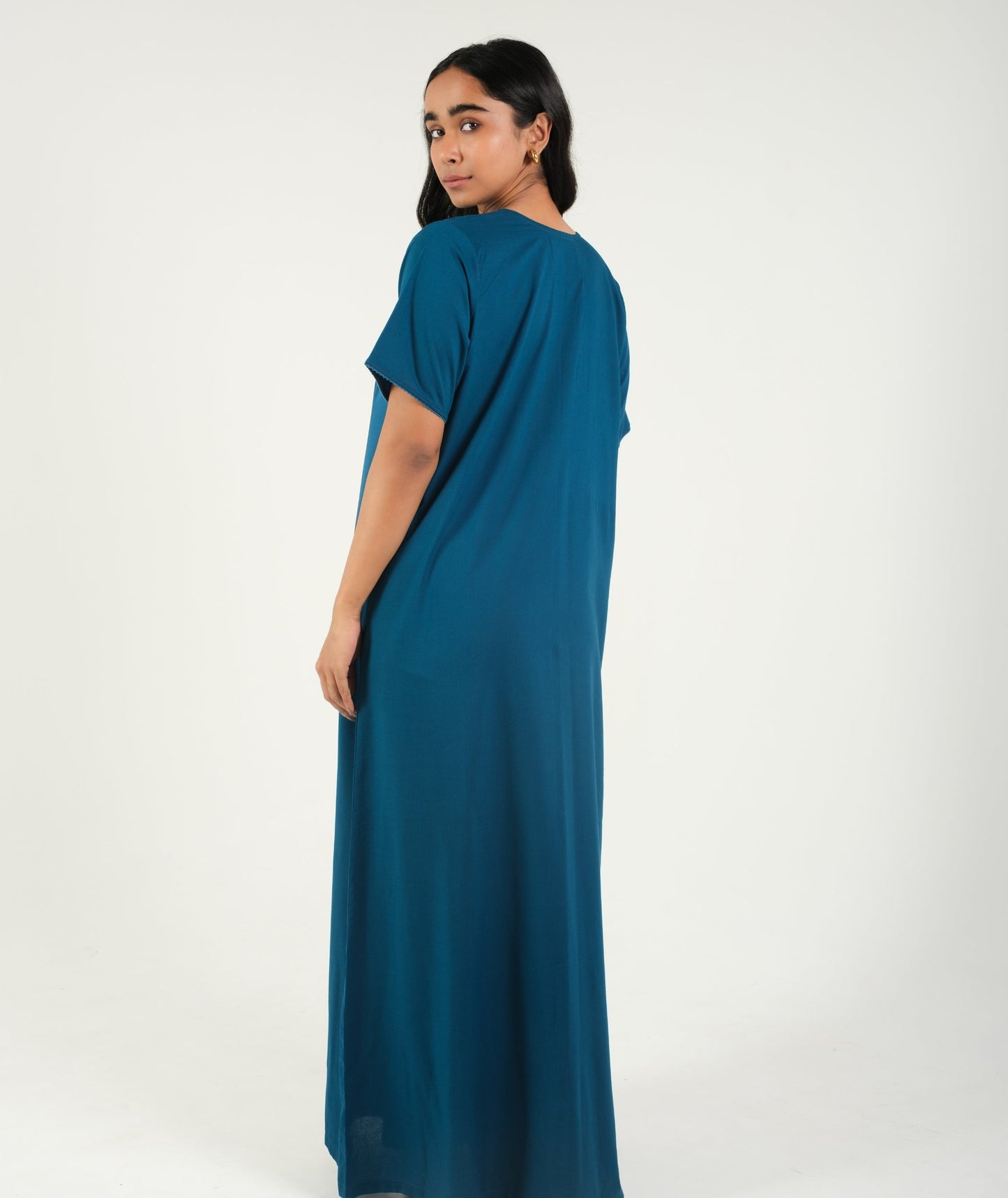 Grace in Every Thread - Teal Blue Embroidered Nighty