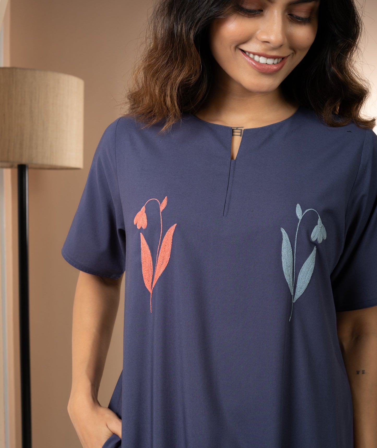 Twilight Bloom - Cotton Embroidered Nighty