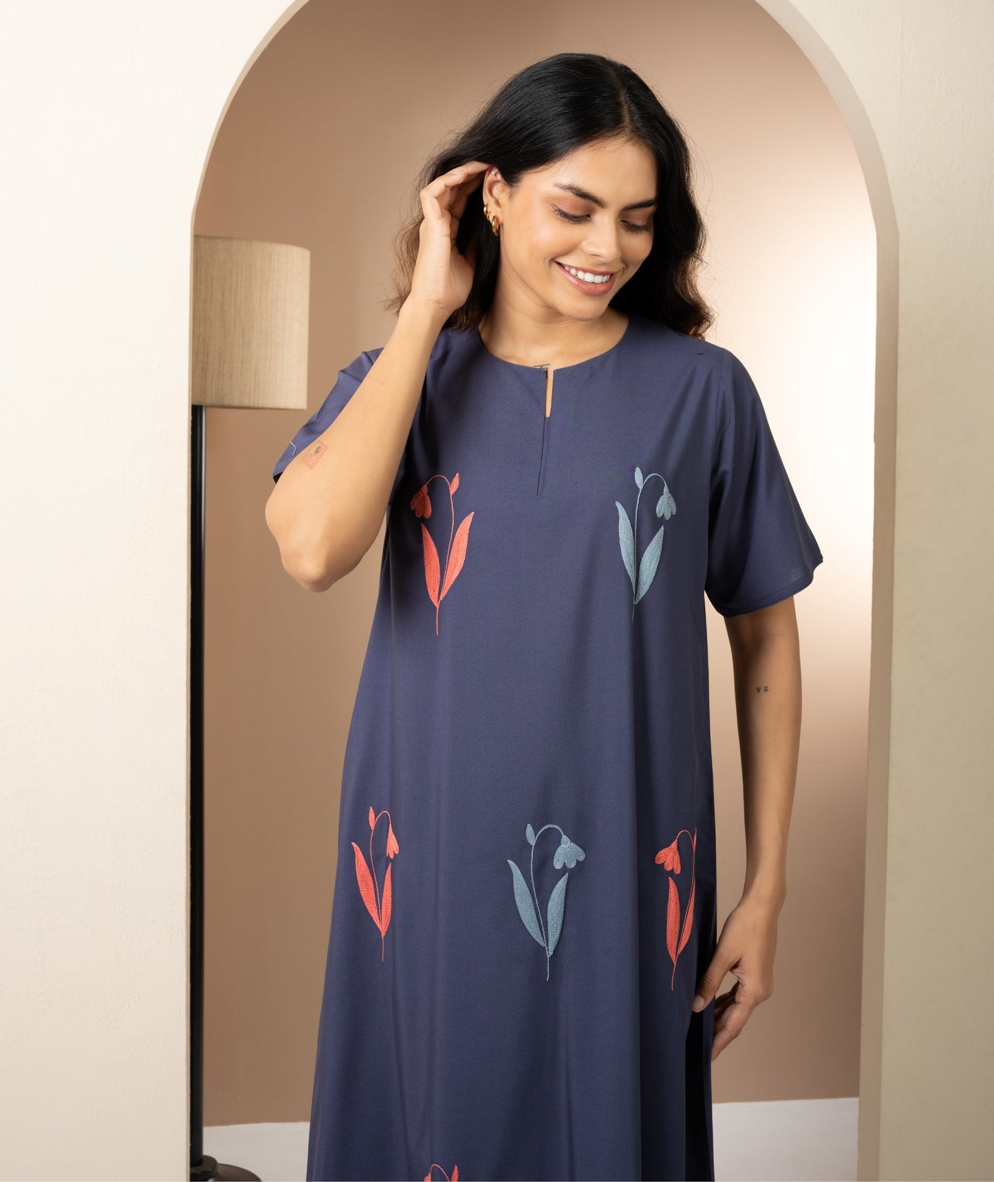 Twilight Bloom - Cotton Embroidered Nighty