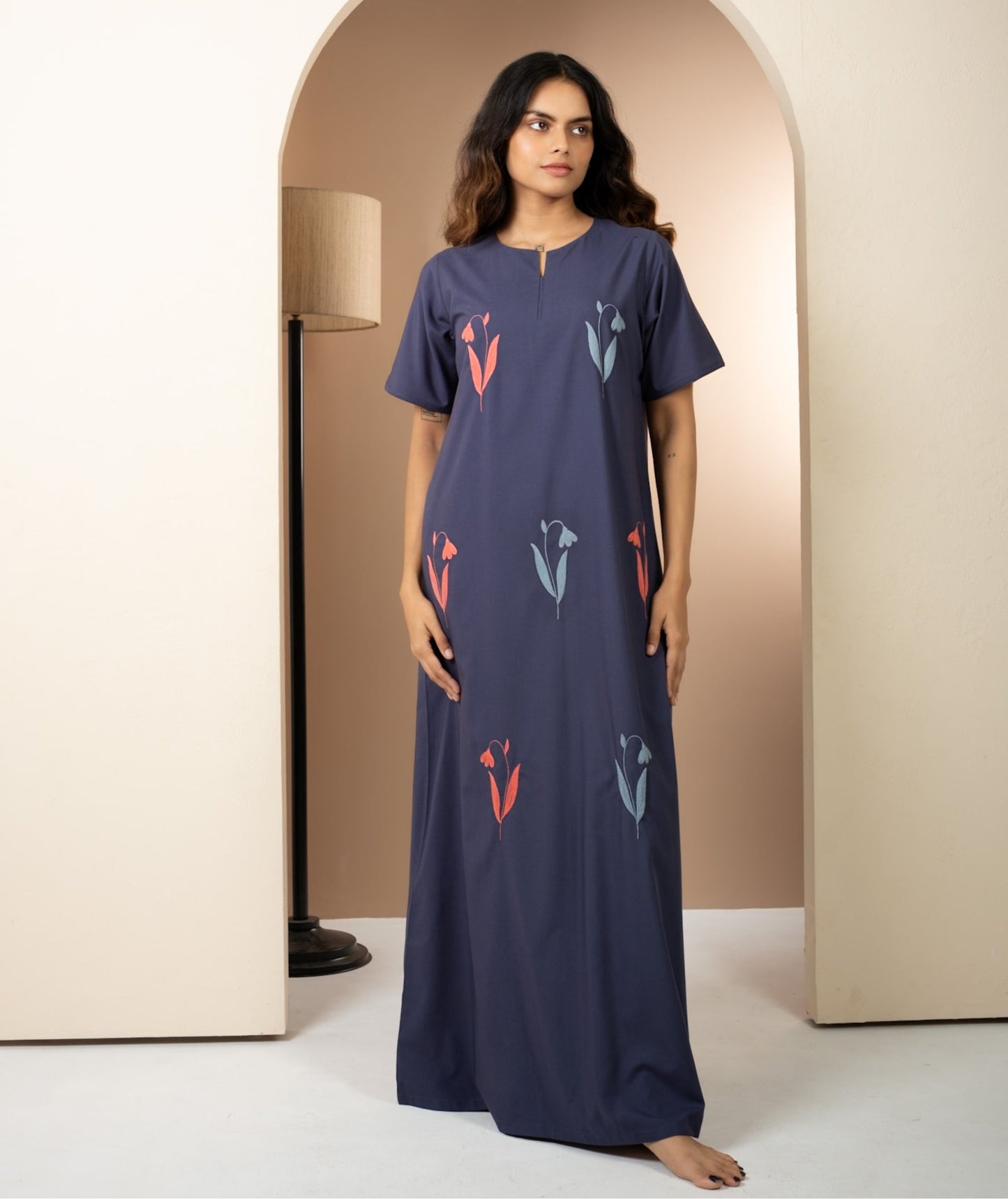 Twilight Bloom - Cotton Embroidered Nighty