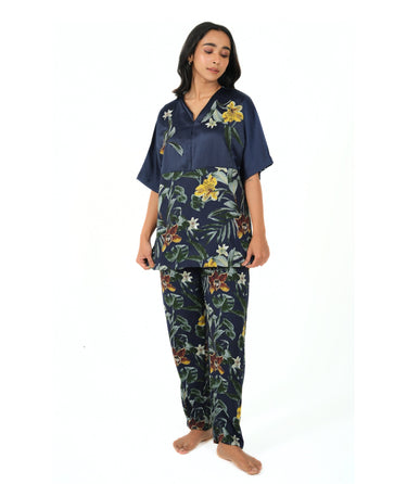 Tropical Midnight – Navy Blue Night Suit
