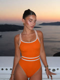 Orange Stripe Detail Modest Swimsuit