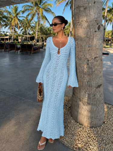 Sky Blue Crochet Maxi Dress