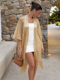 Gold Metallic Fringe Cape Cover Up