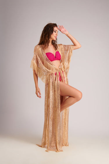 Gold Long Fringe Coverup