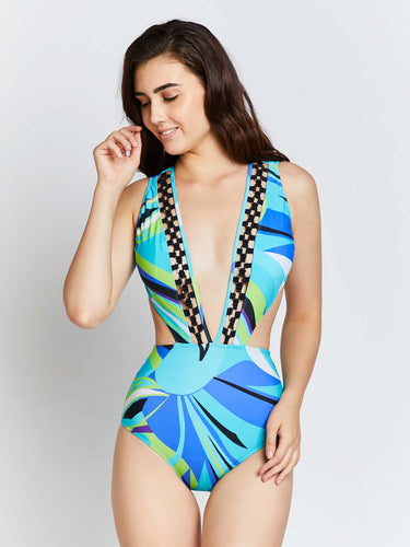 Metal Mesh Plunged Luna Swimsuit