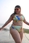 Woman in a colorful bikini