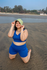 Woman in blue swimsuit