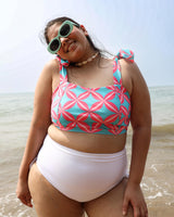 Woman in a colorful bikini set