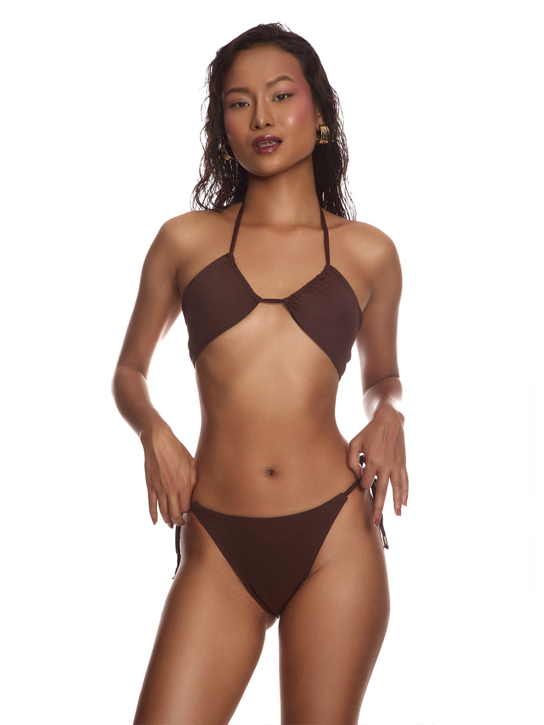 Brown Halter Neck Multi-Tie Up Bikini Top