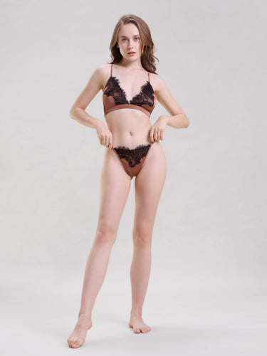 Bronze Satin Bralette & Thong Set