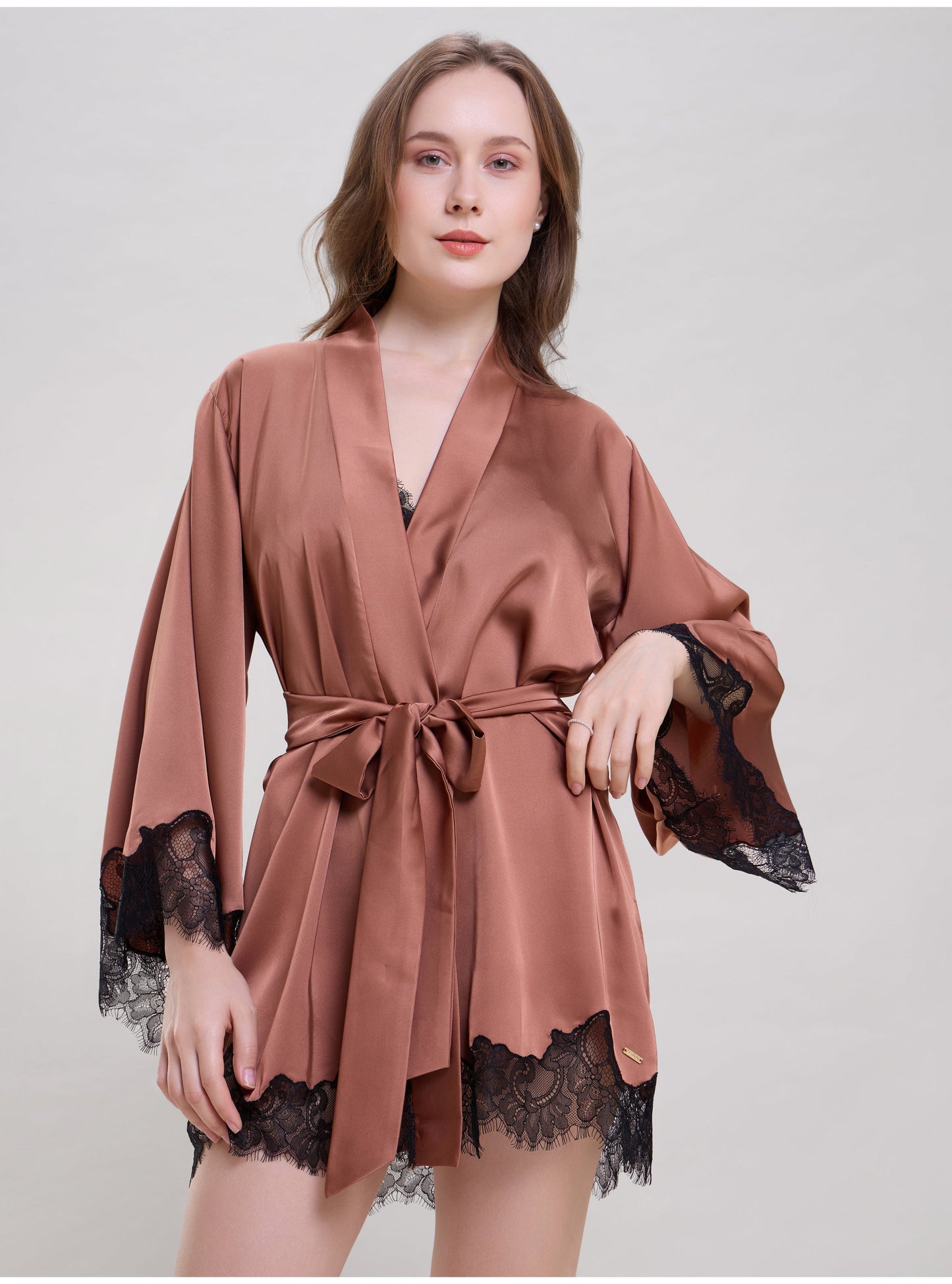 Bronze Robe With Cami Top & Shorts