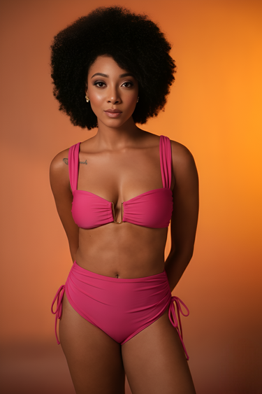 Wild Bloom Ruched Bikini With High-Waist Bottoms