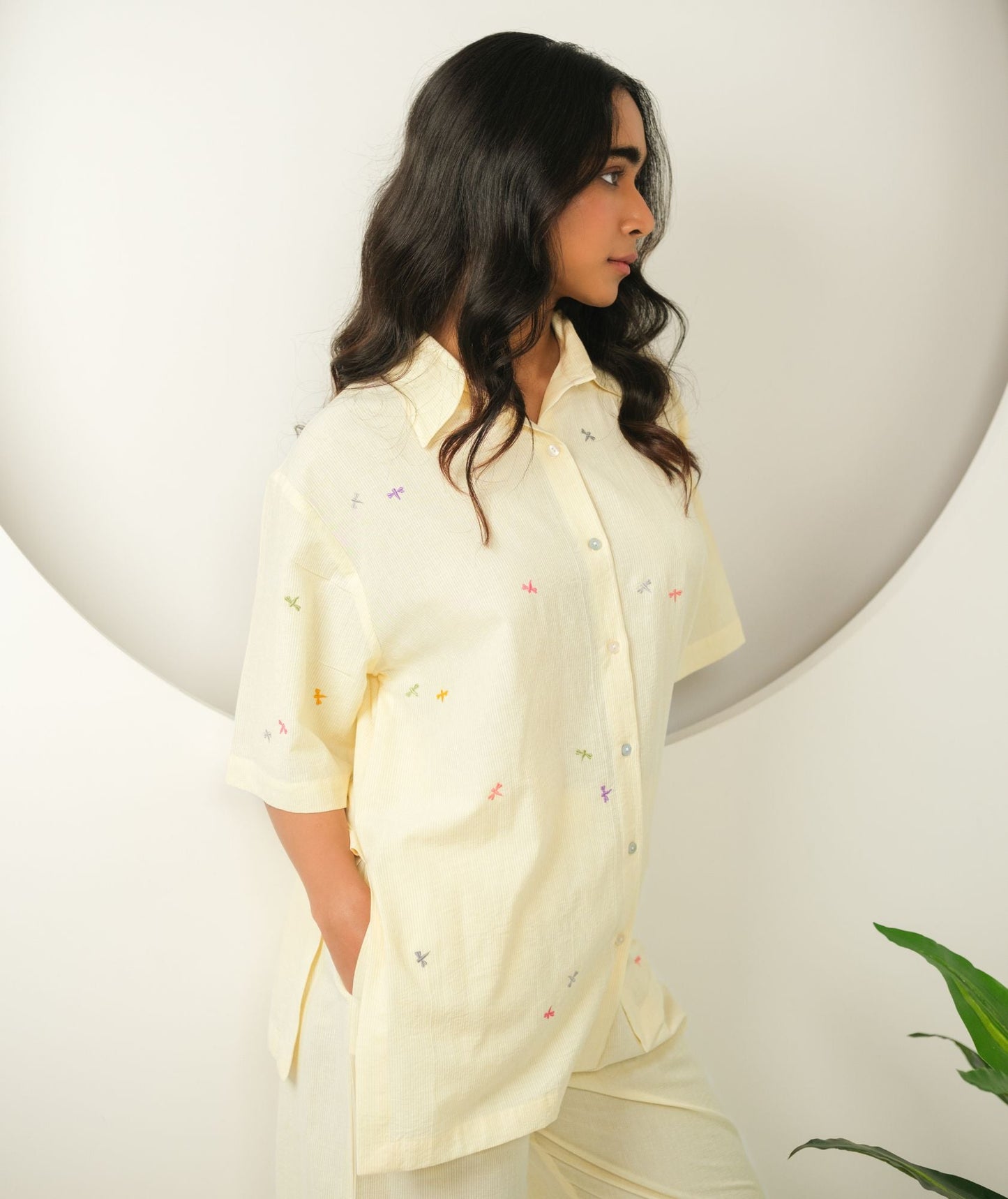 Butterfly Breeze - Butter Yellow Cotton Night Suit