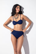 Navy Textured Bandeau Bikini Set