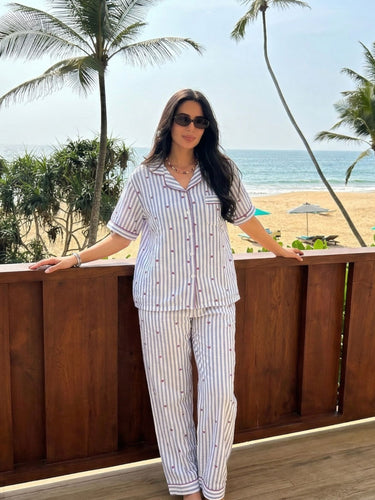 Blue Stripe Heart Cotton Nightsuit