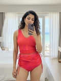 Modest High Waist Bikini Set with full coverage and adjustable length of top, tummy tucker effect bottom.