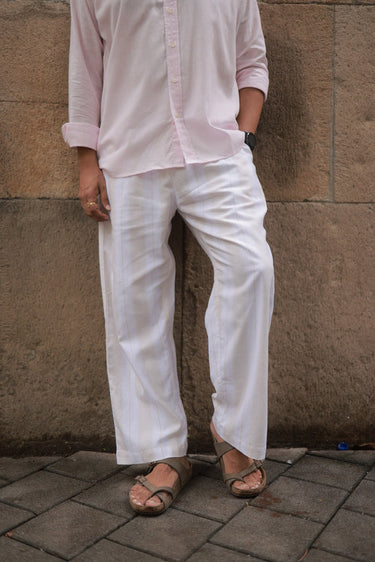 White and Beige Stripe Pants