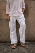 White and Beige Stripe Pants