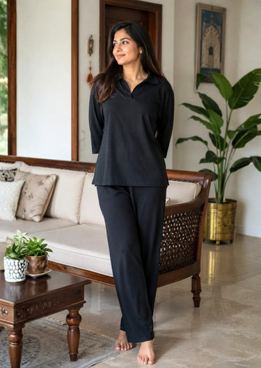 Noir Luxe PU Hosiery Everyday Lounge Set