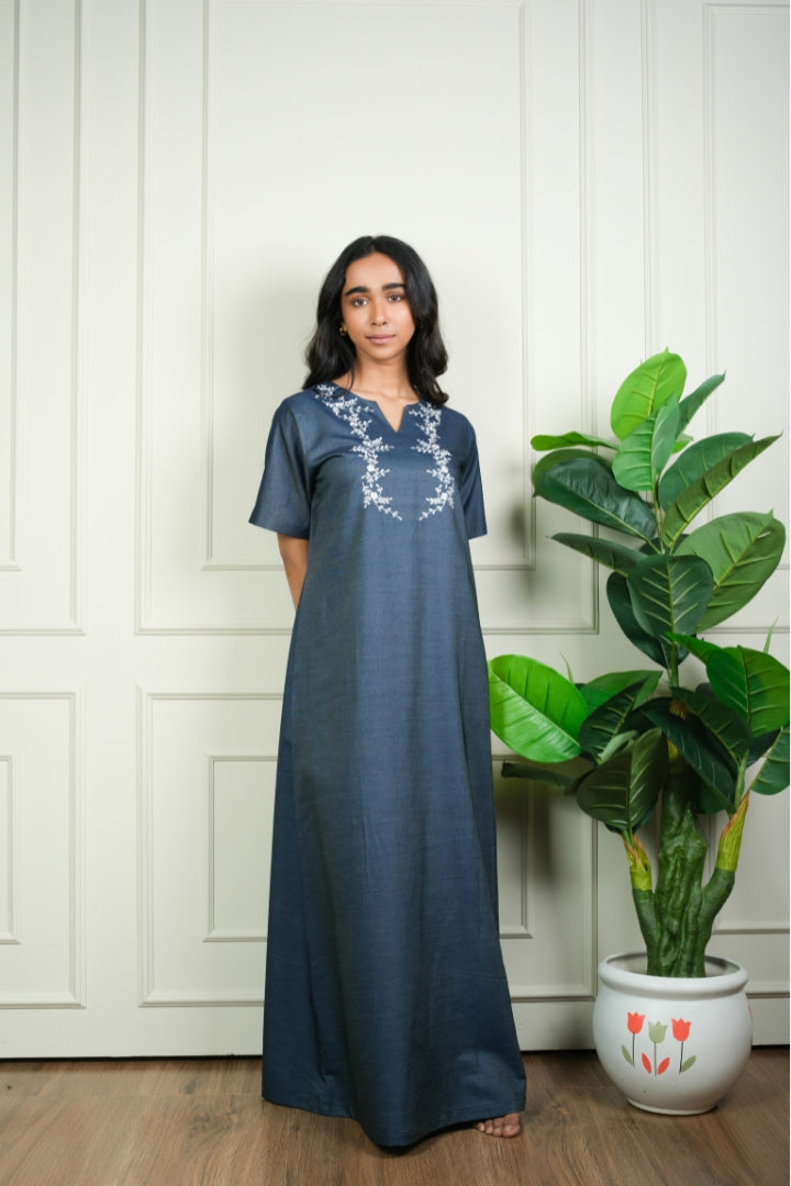 Midnight Ivy - Embroidered Cotton Nighty