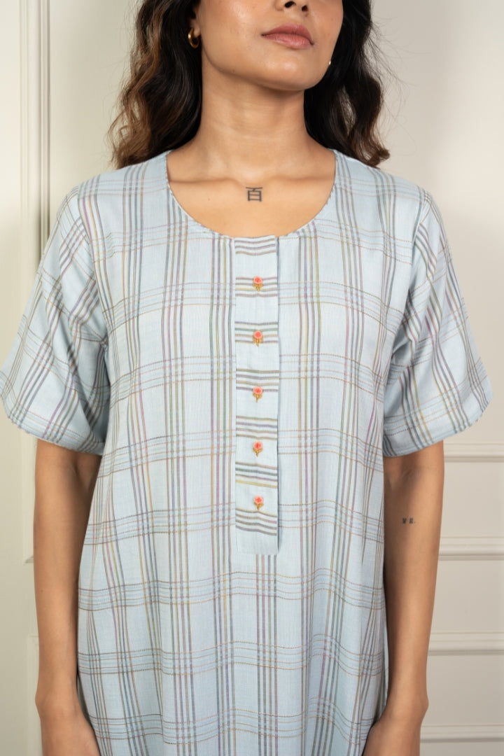 Morning Mist - Cotton Nighty Hand Embroidered Button Detail