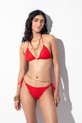 Red Braided Bead Triangle Bikini Top