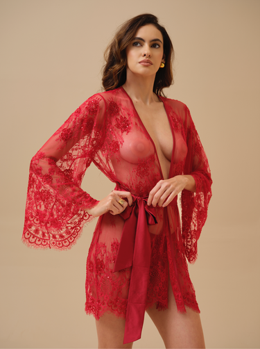 Rosa Red Hand Embellished Lace robe