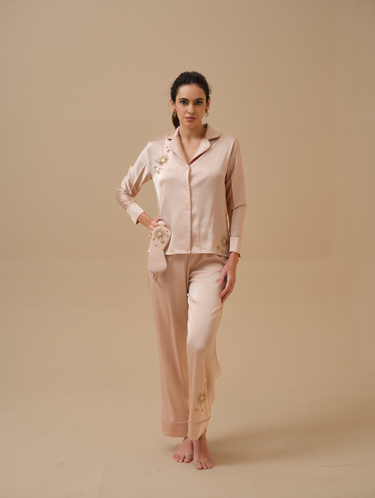Tara Champagne Hand Embellished Pyjama Set