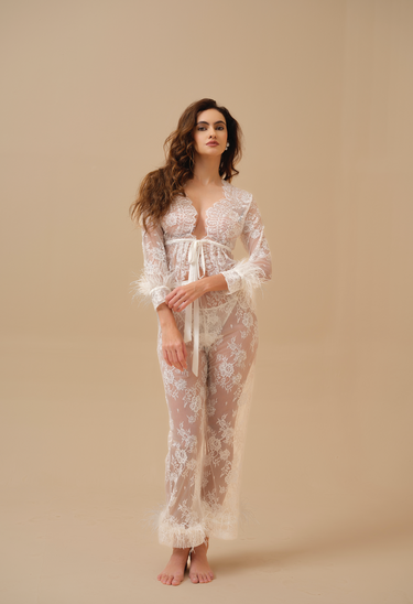 Amara Hand Embellished Lace Nightwear Set