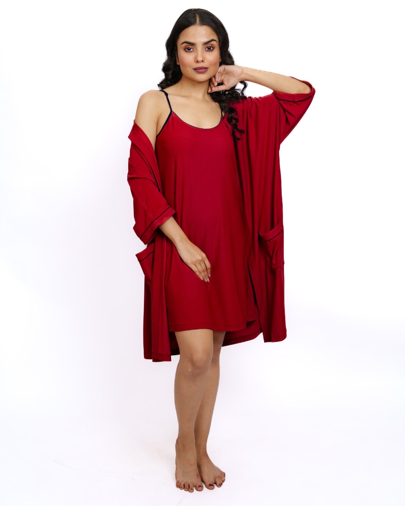 Crimson Comfort - Jersey Cotton Nightwear Set