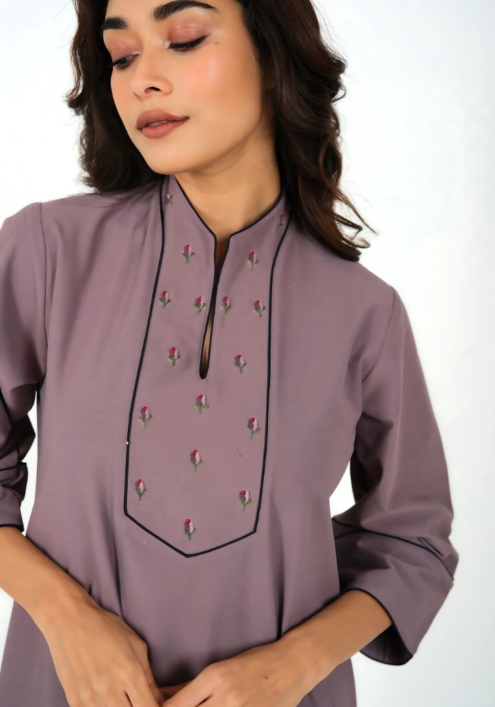 Orchid Haze – Embroidered Yoke Nighty